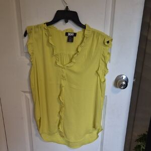 DKNY Sunny Yellow Ruffle Trim Cap-Sleeve Blouse